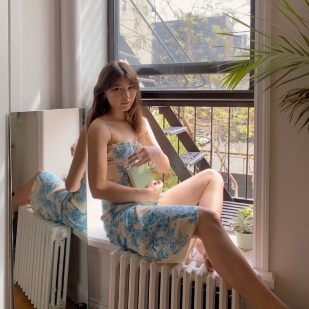 RARE Urban Outfitters blue toile de jouy April tie dress XS